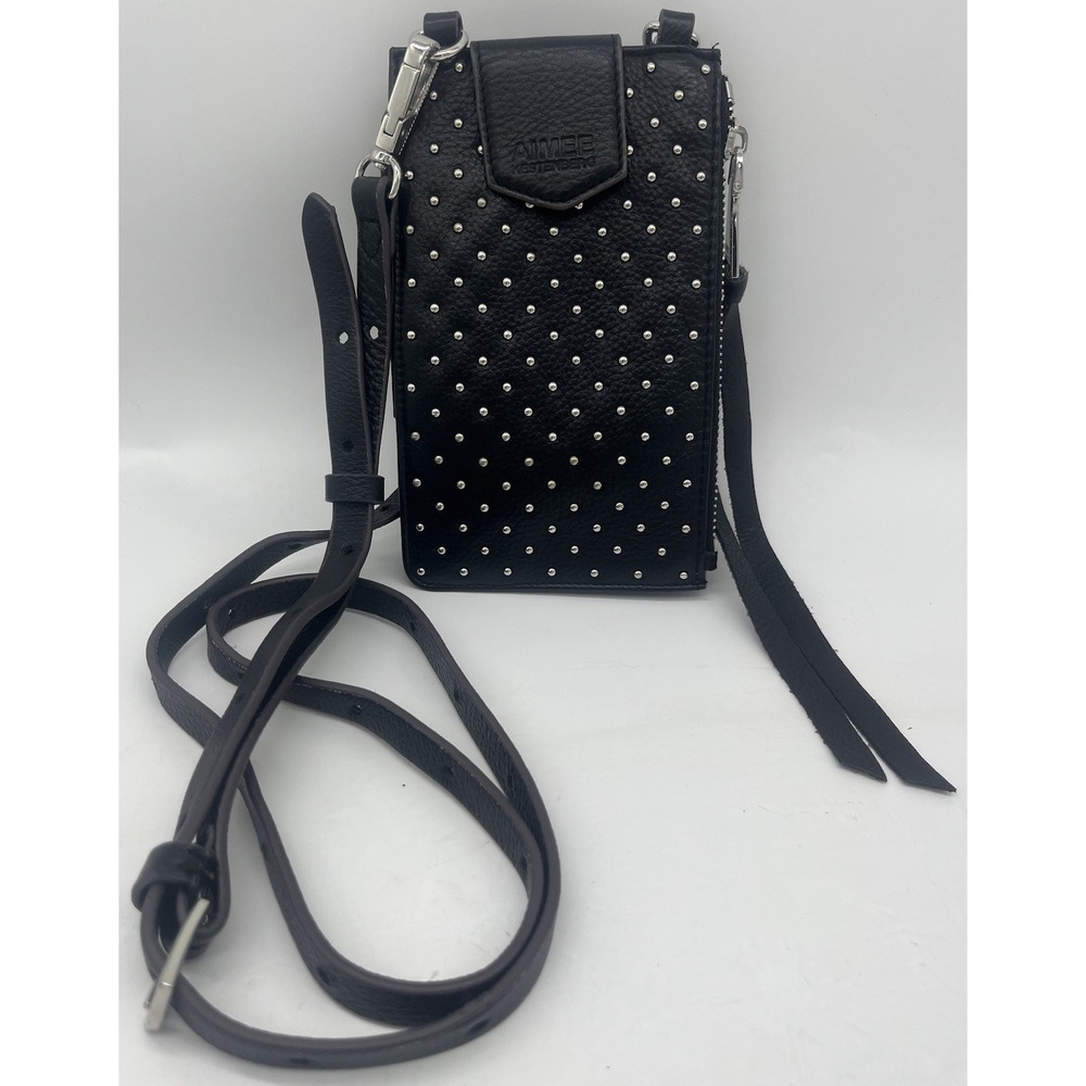 Aimee Kestenberg Black Leather Phone Crossbody With Rhinestones